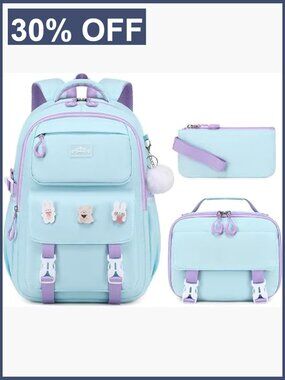 Girls Backpack Set with Lunch Box & Pencil Case, Large 3-Piece School Bookbag